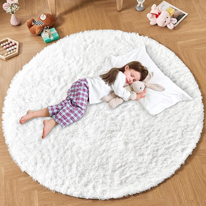 Andency White Round Area Rug for Living Room, Large Shag Circle Rug 7x7 for by Andency