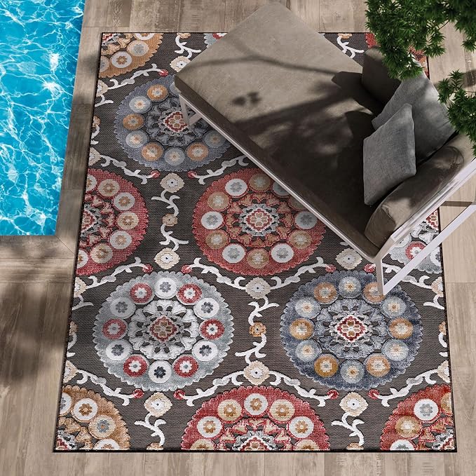 CAMILSON Indoor Outdoor Rug 6x9 Bohemian Medallion Floral Area Rugs by CAMILSONIndoorOutdoorAreaRugs