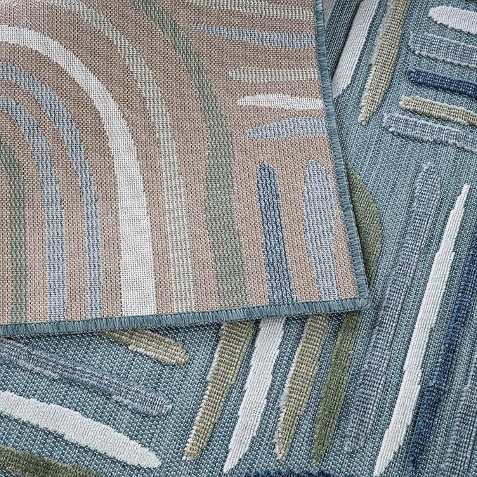 CAMILSON Indoor Outdoor Rug, Aqua 6x9 Geometric Arch Striped Area Rugs - Image 7