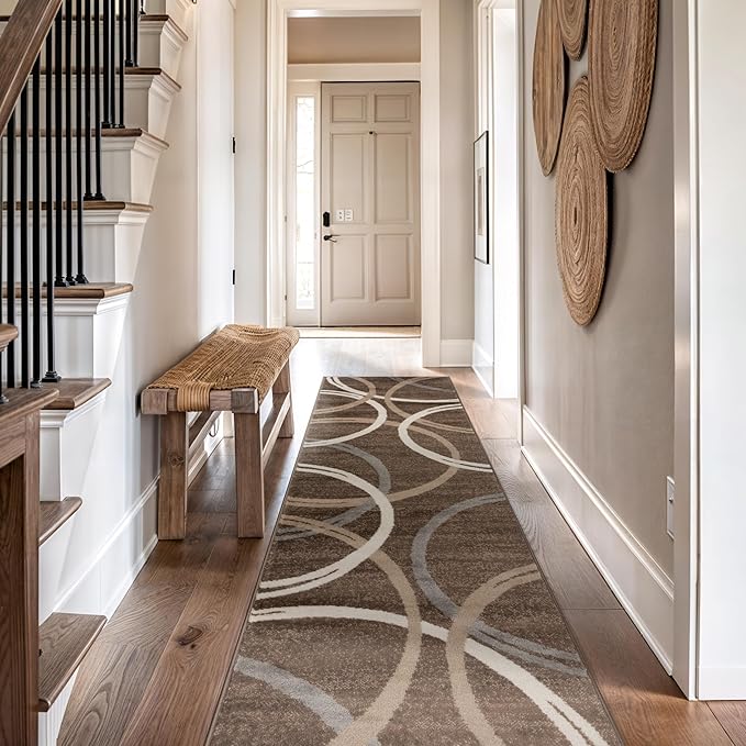 Rugshop Modern Wavy Circles Design Runner Rug, Carpet by Rugshop