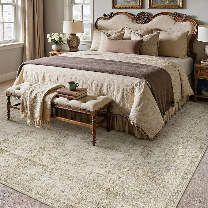 HUGEAR Retro Beige Area Rug 6x9 Machine Washable Living Room Rugs Distressed - Image 4