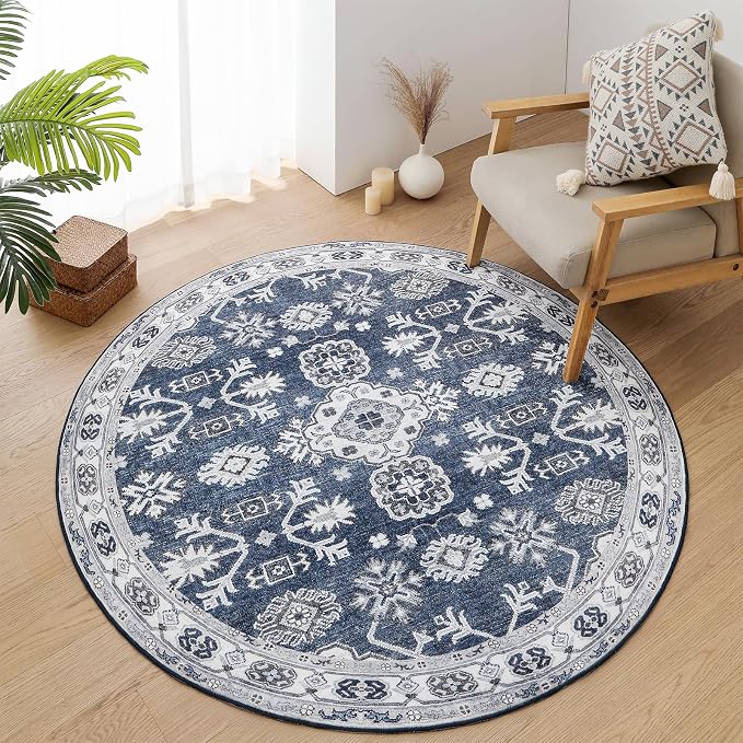 VK VK·LIVING Round Washable Rug 5'Ft Vintage Machine Washable Area Rugs by VKVK%C2%B7LIVING