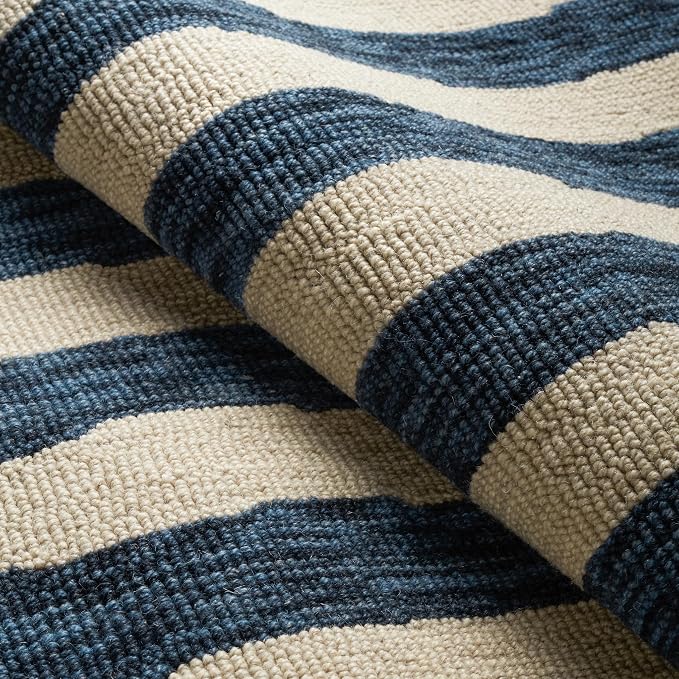 Dash & Albert Silas Stripe Navy Hand Micro Hooked Wool Rug, Runner-2.5 X 8 Feet - Image 5