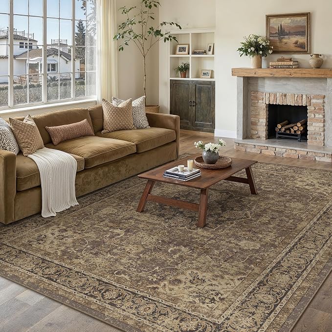 6x9 Brown Washable Vintage Area Rug by WondRg