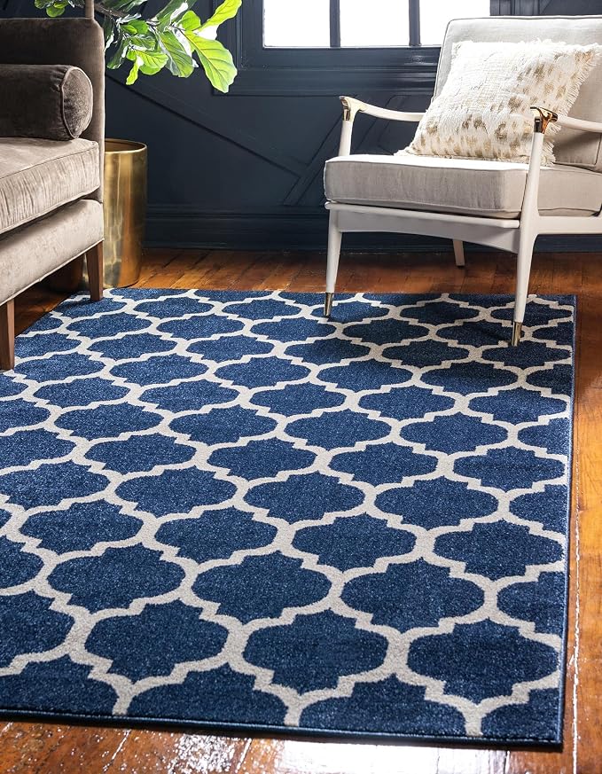 Rugs.com Lattice Collection Rug – 7' x 10' Dark Blue Medium Rug Perfect by Rugscom