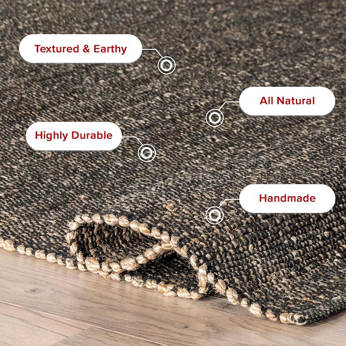 nuLOOM 6x9 Elfriede Jute & Cotton Hand Woven Area Rug, Solid Rustic Farmhouse - Image 7