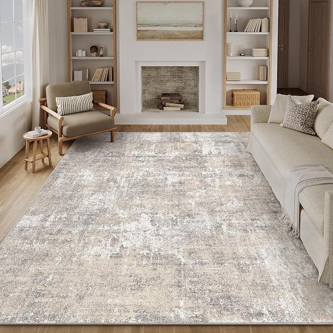 Machine Washable Area Rug 9x12 Beige Gray Large Living Room Indoor Accent Rug - Image 5