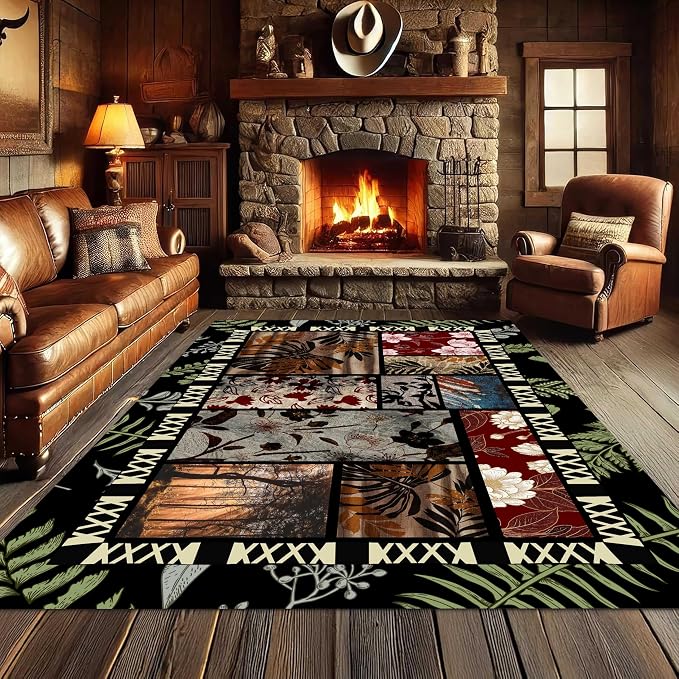 Vintage Jungle Floral Area Rug 5x7ft, Tropical Leaf Print Low Pile Carpet - Image 2