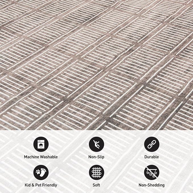 Rugshop Bohemian Stripe Lines Washable Non Slip Runner Rug 2' x 10' Brown - Image 5