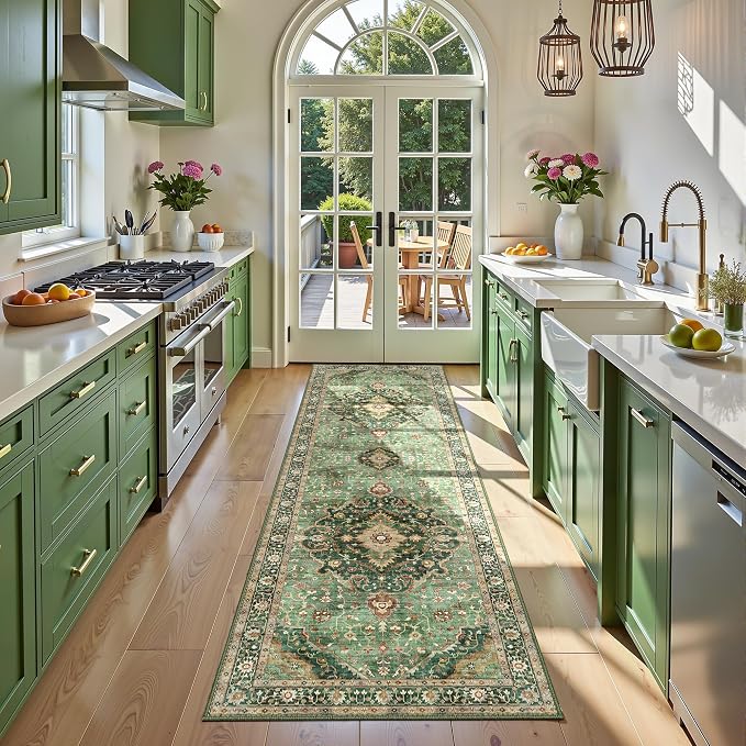 Deerly Green Runner Rug 3x10 Boho Washable Extra Long Rug by Deerly