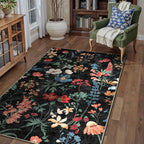 Black Area Rug 3x5 Office Floral Boho Door Mat Indoor Washable Kitchen Carpet - Image 5