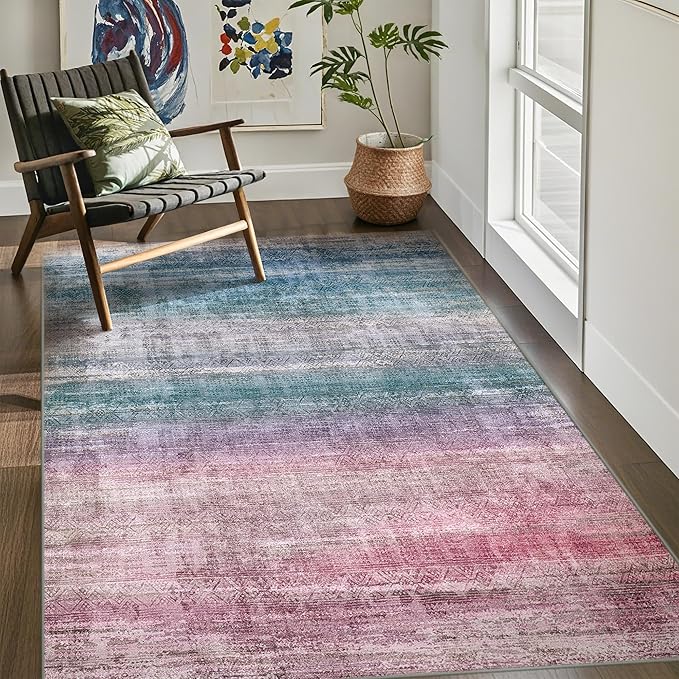 Kokia Abstract Washable Area Rug Living Room Washable 4x6 Non-Slip Stain by Kokia