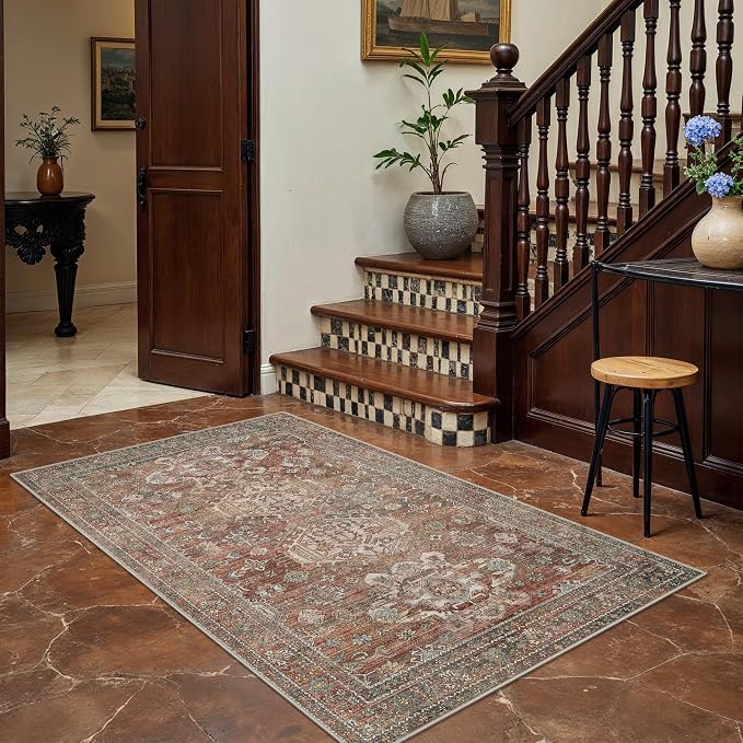 Bavni 3x5 Area Rug for Living Room Bedroom, Washable Boho Print Vintage by BAVNI