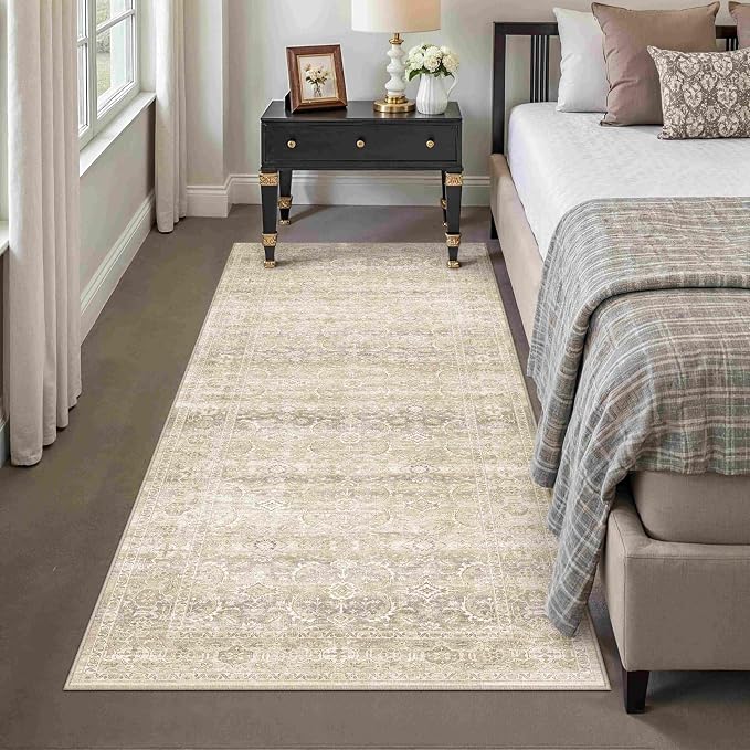 HUGEAR 2x6 Washable Area Rug Beige Runner Rug Vintage Neutral Non Slip Soft - Image 3