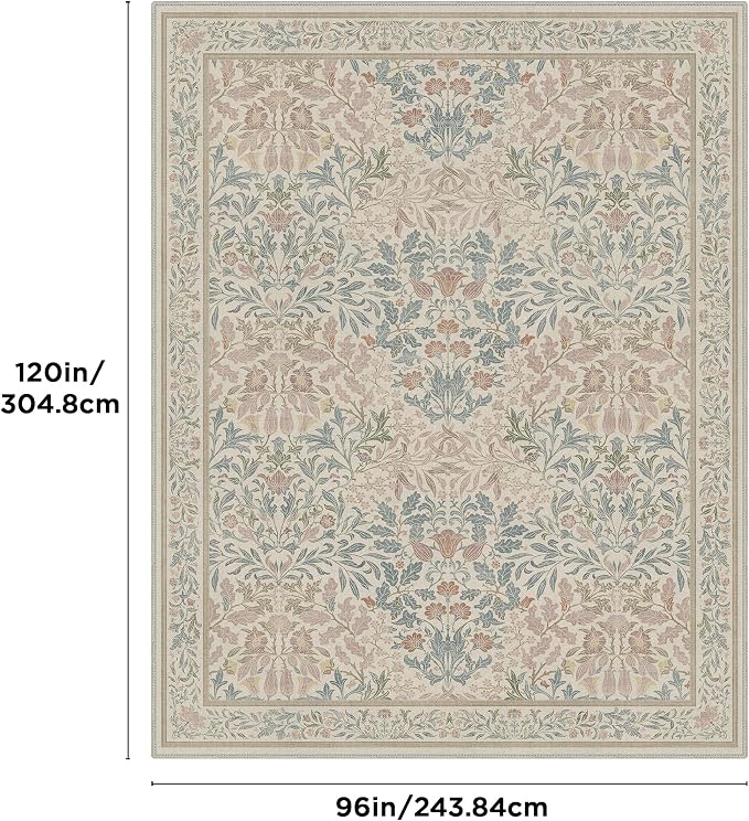Bavni Floral Beige Pink Area Rugs 8x10, Vintage Boho Carpet Machine Washable - Image 2