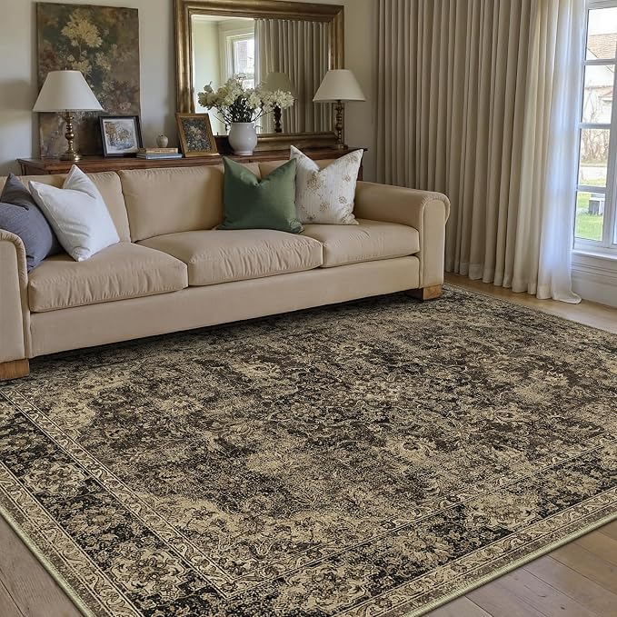 HUGEAR Retro Brown Area Rug 6x9 Machine Washable Living Room Rugs Distressed - Image 3