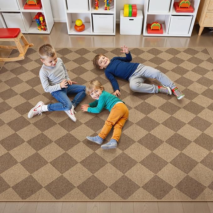Lahome Checkered Easy Jute Rug 8x10, Washable Rugs - Image 3