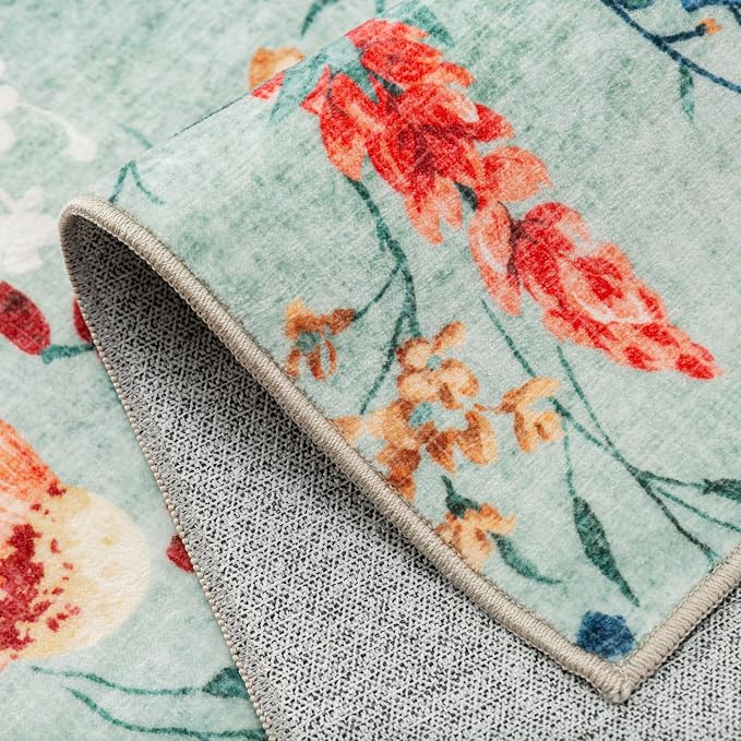 Green Area Rug 3x5 Office Floral Boho Door Mat Indoor Washable Kitchen Carpet - Image 8