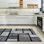 Area Rug Modern 2x7 Grey Black Squares Geometry Soft Hand Carved Contemporary - Image 8