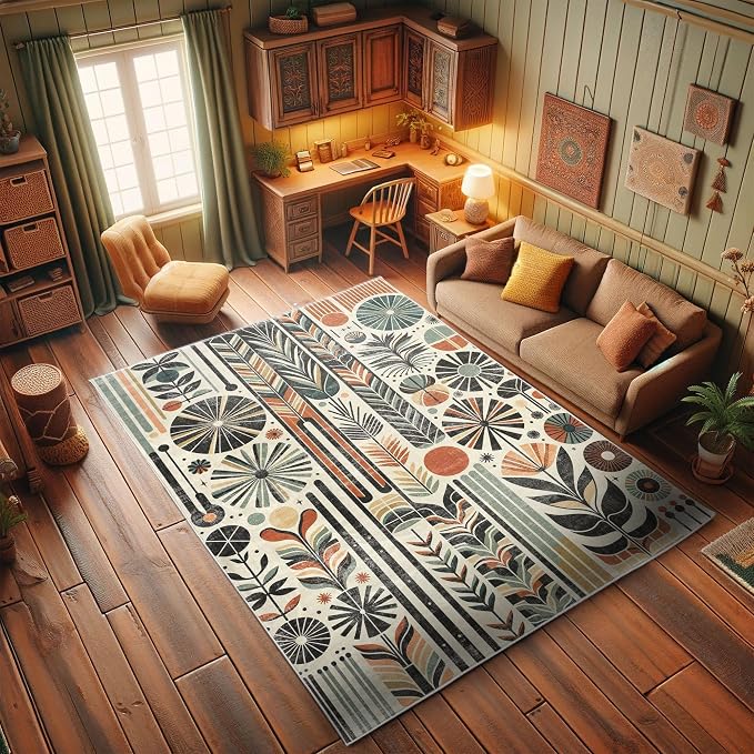 Ambesonne Bohemian Decorative Rug, Retro Mid Century Inspired Abstract Patterns - Image 6