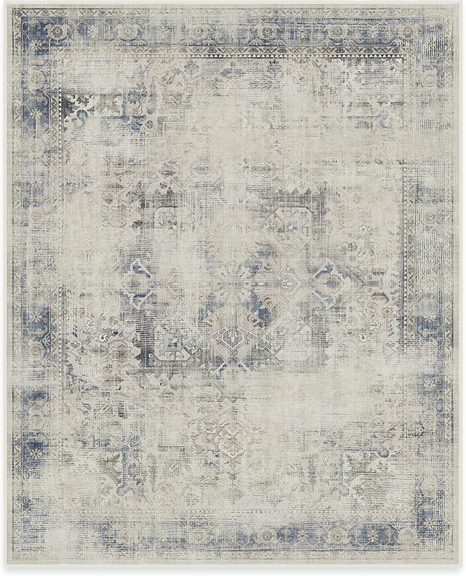 RUGGABLE Washable Vintage Area Rug – Kamran Blue Quartz 8x10, Stain-Resistant - Image 3