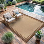 CAMILSON Indoor Outdoor Rug, 10x14 Bordered Natural Brown Modern Large Area Rugs - Image 4