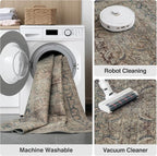Fmfunctex 5x7 Washable Area Rug Neutral Vintage Brown Distressed Non Slip Low - Image 6