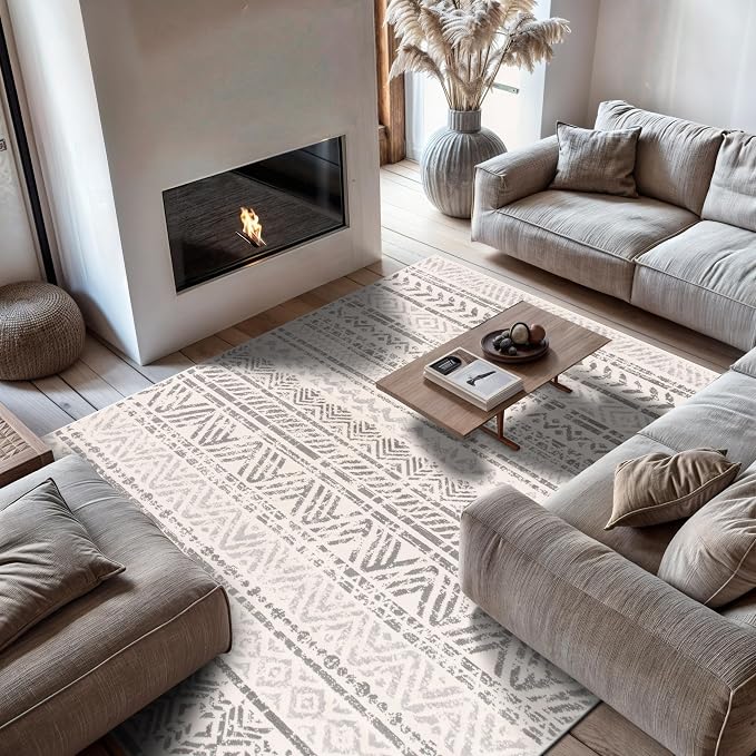 Rugshop Geometric Boho Large Area Rug – Gray Tribal Pattern, Dining Room - Image 6
