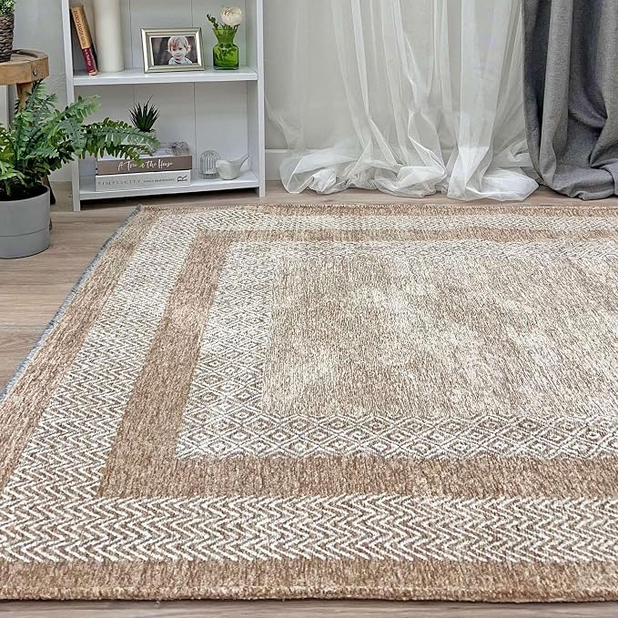 Alfa Rich 4x6 Beige Cream Washable Area Rugs - Image 3