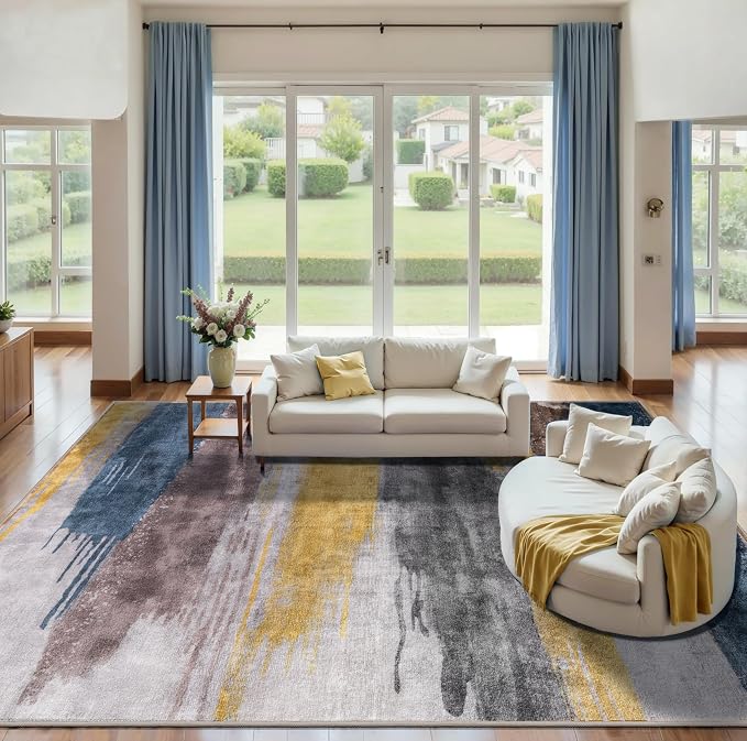 Ciicool Modern Abstract Rug for Living Room, Low-Pile Contemporary Indoor - Image 2