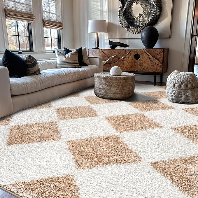 Rugshop Diamond Wave Shag Area Rug Beige 7' 10" x 10' Perfect by Rugshop