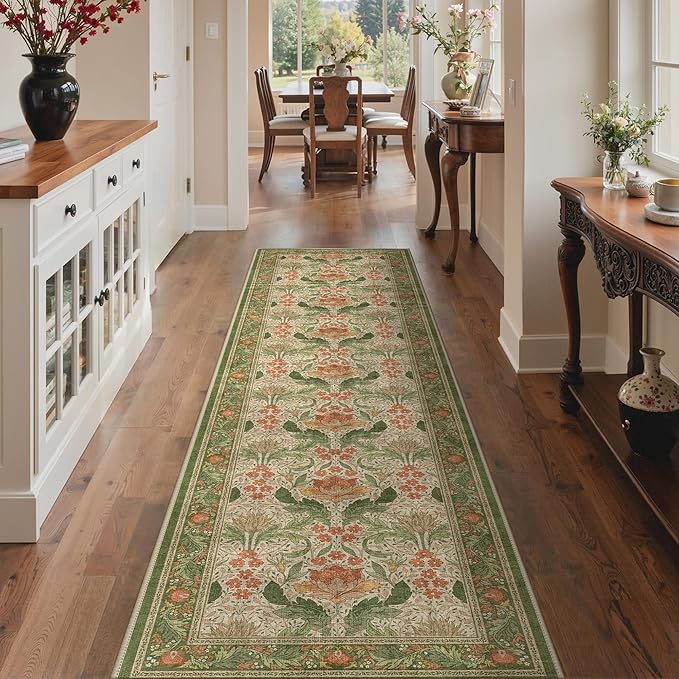 Bavni 2'6''x10 Runner Rug, Microfiber Washable Non-Slip Vintage Floral Rugs by BAVNI