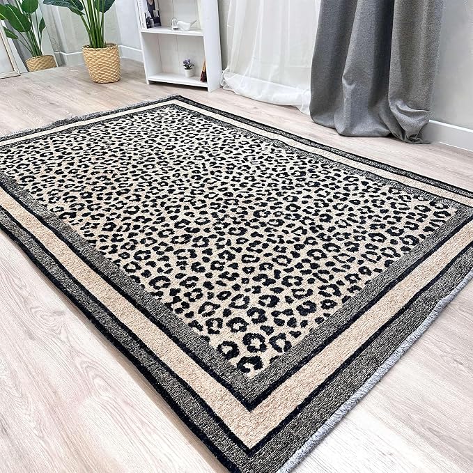 Alfa Rich 7x10 Leopard Beige Black Washable Area Rugs - Image 4