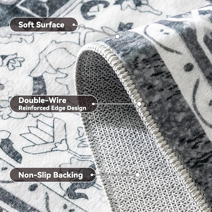 EnHomee 4x6 Washable Area Rugs for Bedroom, Boho Vintage Rugs, Foldable Area - Image 4