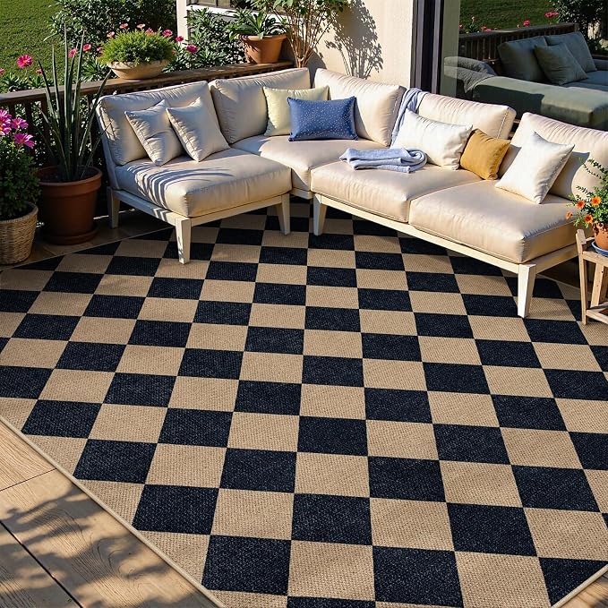 Lahome Checkered Easy Jute Patio Rug, 6x9 Washable Indoor Outdoor Rug, - Image 2