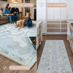 Fame Living Cream Blue Oushak Runner Rug, Modern Runners, Long Runner Rugs - Image 4