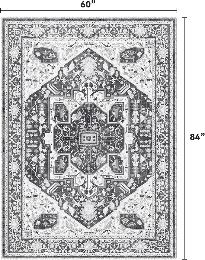 EnHomee 5x7 Area Rugs Washable for Bedroom, Boho Vintage Rugs, Foldable Area - Image 2