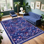 Area Rug Living Room Rugs: Floral 5x7 Washable Rug Vintage Soft Boho Non-Slip by PLHXFRSoftAreaRugs