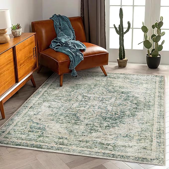 Washable Area Rug 4'x6' Vintage Traditional Floor Cover Foldable Thin Rugs by CHAMPLANT