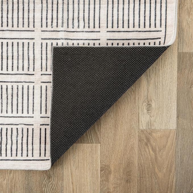 Rugshop Bohemian Stripe Lines Washable Non Slip Area Rug 2' x 4' Ivory - Image 8