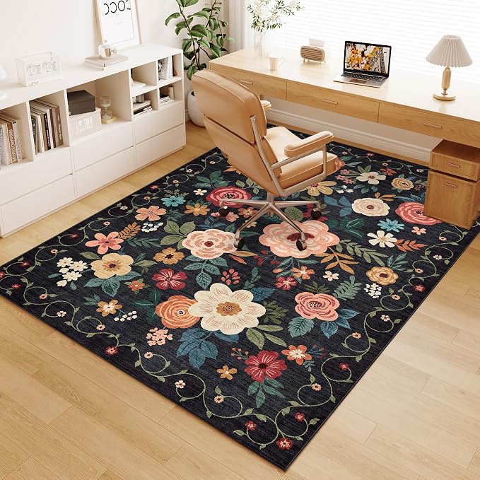 DUKINO 4x6 Feet Office Chair Mat, Lightweight Non Slip Washable Floral Area Rug by DUKINO