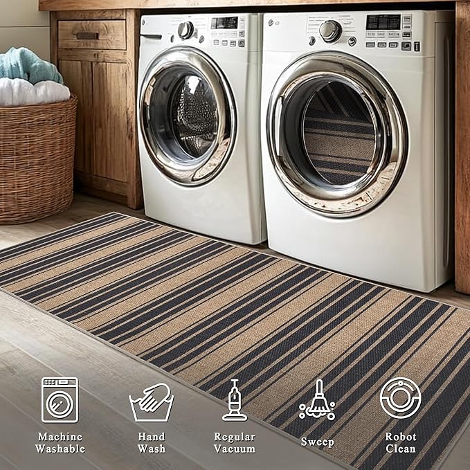 Striped Easy Jute Rug 3x5 Outdoor Entryway Rug Washable Area Rugs - Image 6