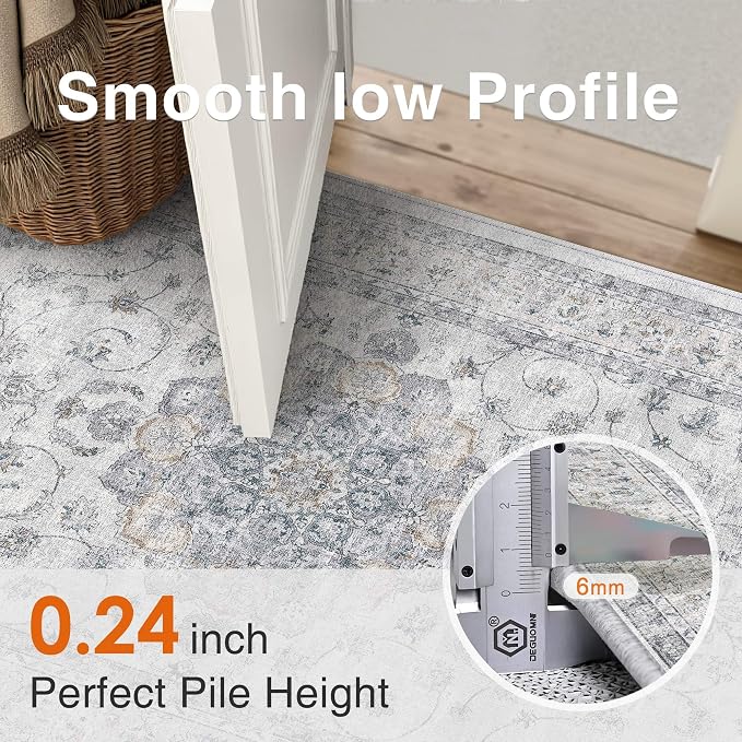 HUGEAR Machine Washable Hallway Runner Rugs 2x8 Vintage Blue Neutral Style Non - Image 6