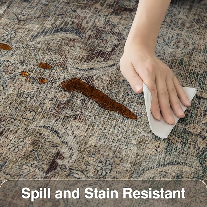 Fmfunctex 5x7 Washable Area Rug Neutral Vintage Brown Distressed Non Slip Low - Image 8