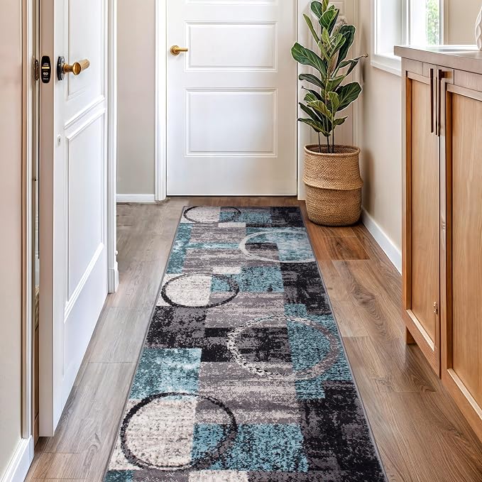 Rugshop Contemporary Circle Design Runner Rug, Non-Shedding Carpet - Image 6
