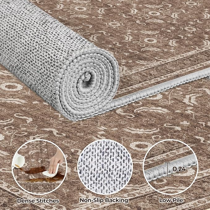WITSHOCK Washable 2x4 Entryway Area Rug, Soft Non-Slip Rugs Vintage Flower - Image 7