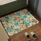Washable Floral Area Rug 2x3 Green Small Entryway Carpet Scalloped Flower Non - Image 4