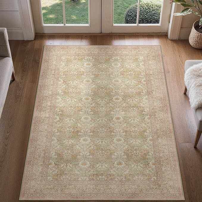 Bavni 4x6 Vintage Floral Rug, Washable Non Slip Area Rug - Image 3