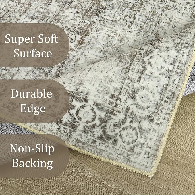 Morebes Vintage Long Bathroom Runner Rug, Washable Entryway Rugs Indoor Non Slip - Image 3