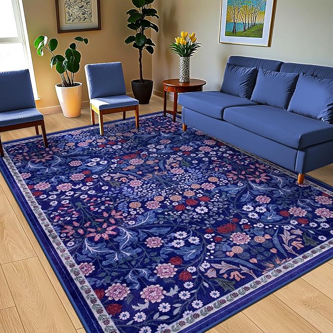10x14 Area Rugs for Living Room: Floral Washable Rug Vintage Large Soft Boho - Image 2